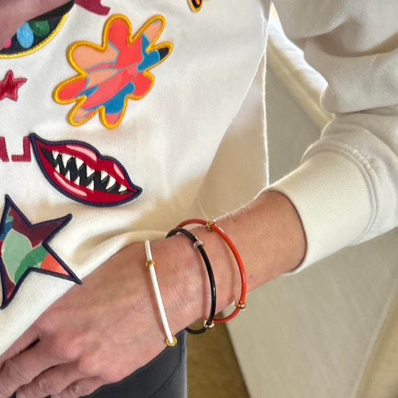 ALEX+ANI Bezel Stone Enamel Cuff in White - Picture 12 of 13